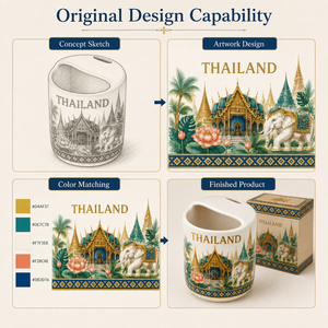 แก้วเซรามิคของที่ระลึกเอเชีย ประเทศไทย ลายสถานที่สำคัญทางวัฒนธรรมเอเชียตะวันออกเฉียงใต้ ลายวัดไทย สำหรับแก้วน้ำเซรามิค รับผลิตตามสั่ง OEM ODM ขายส่ง - Product Image 4