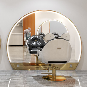 Estación de Barbería LED Comercial de Doble Cara con Enchufes, Espejo Doble Arqueado para Ahorrar Espacio, Muebles de Salón - Product Image 3