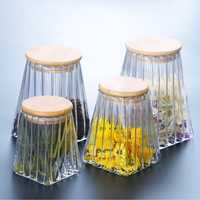 Pot à bonbons en verre avec couvercle, pot à biscuits, plusieurs tailles, rayures verticales côtelées, récipients de rangement carrés pour la cuisine, bocaux en verre