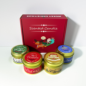 Juego de Regalo de Velas Aromáticas Navideñas, Paquete de 4, Lata Negra, Marca Privada, Fragancia Personalizada, Aromaterapia para el Hogar, Venta al por Mayor - Product Image 1