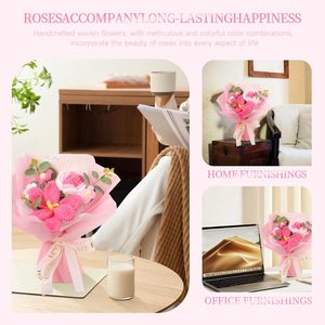 Bouquet di Fiori all'Uncinetto Fatto a Mano, Tulipani e Rose Sfumati Rosa, Decorazione per la Casa, Regalo di Laurea e Compleanno, Fiore Eterno - Product Image 4