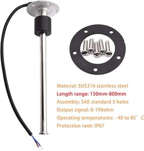 Tiêu Chuẩn Châu Âu 0-190ohm Tín Hiệu Nhiên Liệu Bể Nước Mức Độ Cảm Biến 5-Lỗ Lắp Ráp 150Mm-800Mm Dầu Phao Cho Biển Nhiên Liệu Gửi - Product Image 6