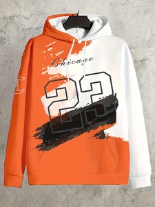 Felpa con Cappuccio Grafica <span class=keywords><strong>Chicago</strong></span> 22 da Uomo - Felpa Casual a Maniche Lunghe in Raso con Stampa 3D Antivento ad Asciugatura Rapida Arancione Nero Vestibilità Ampia con Tasca - Product Image 1