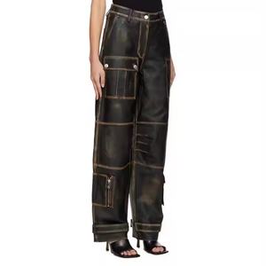 Pantalones de Mezclilla con Múltiples Bolsillos, Estilo Urbano, para Mujer, Lavado Ácido, Corte Holgado, para Otoño - Product Image 2