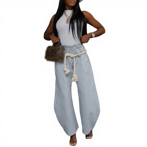 Loose pants Recommended Stylish Casual Solid Breathable Elastic Waist High Hemp <b>Rope</b> Waistband Loose Pants for Women Fashion - Product Image 2
