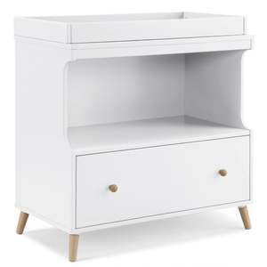 Table à langer convertible avec tiroir, blanche, naturelle, tables pour bébé conformes à la norme ASTM F2057, sûres et non toxiques pour la chambre d'enfant - Product Image 1