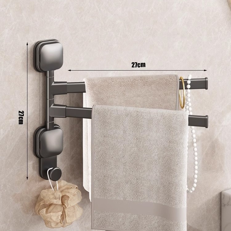 Gunmetal Gray - Two Rods [Non-marking Suction Cup, 180° Rotatable]