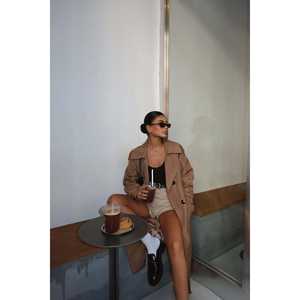 Manteau long en laine mérinos pour femme Osanna, style décontracté, double boutonnage, imprimé, pour l'automne et l'hiver, tissu tricoté - Product Image 4