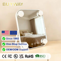 Miroir de maquillage LED BUYWAY à 4 ampoules, commande tactile, intensité réglable, miroir de table blanc carré, lumière sur pied personnalisée
