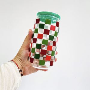 Colorful 16Oz Christmas Xmas Santa Hats Stockings Snowman <b>Trees</b> Reusable Uv Printed Beer Glass Can With Lids - Product Image 4