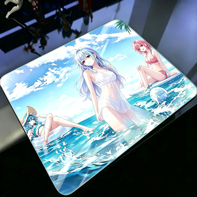 Custom Tempered Glass Gaming Mouse Pad Anime Cartoon Design Fast Gliding Surface Custom Logo Printed Desk Mat for Gaming Office