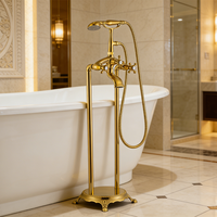 Robinet de baignoire autoportant en titane doré, style rétro, avec mitigeur douche pour baignoire