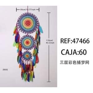 Atrapasueños de Tres Capas con Diseño de Mandala, 35cmx110cm, Decoración Bohemia para Colgar en la Pared, Arte de Ganchillo con Plumas - Product Image 1