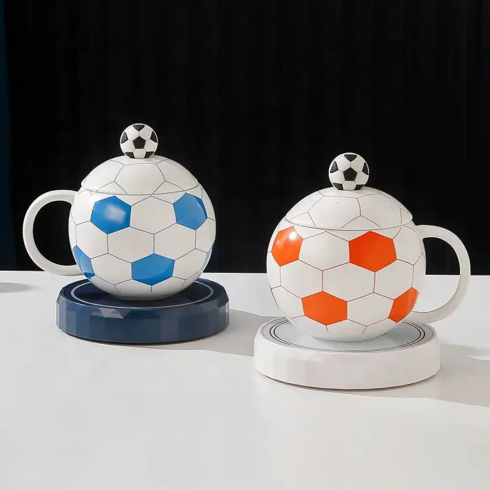 Quà Tặng mới lạ cho cầu thủ bóng đá 3D bóng đá gốm cốc cà phê với muỗng