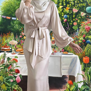 Nuevo Diseño, Kaftán Dubai Modesto de 2 Piezas, Transpirable, Largo hasta el Suelo, Manga Larga, Conjunto de Vestido Abaya, Satén Viscosa, Marca <span class=keywords><strong>ZY</strong></span> para Damas Árabes - Product Image 2