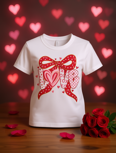 T-shirt Oquette Love da donna a maniche corte, girocollo, vestibilità ampia casual, in jersey stampato per San Valentino con fiocco - Product Image 2
