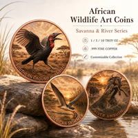 Pièce de monnaie en cuivre pur 999 de 1 oz, couleur, haute relief, série animale moderne Savane Africaine Feng Shui, impression UV, édition puissante