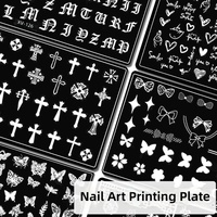Plaque de tamponnage pour nail art en acier inoxydable, modèle de transfert multi-designs (nœud, cœur, croix, gothique, vintage)