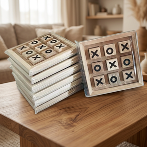 Jeu de Tic Tac Toe Classique en Bois CH, Blocs X O Sculptés, Finition Bois Naturel, Cadeau pour Tous les Âges - Product Image 1