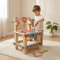 Juguete de Banco de Trabajo de Madera para Niños, Juego de Construcción de Imitación con Martillo, Sierra, Llave Inglesa, Tornillos, Juguete de Construcción, Juego Montessori para Niños