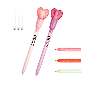 ปากกาลูกลื่นพลาสติกทรงหัวใจพร้อมไฟ LED พิมพ์โลโก้ตามสั่ง สำหรับโฆษณา ของขวัญเด็กในเทศกาลคริสต์มาสและฮาโลวีน ของแจกส่งเสริมการขาย - Product Image 4