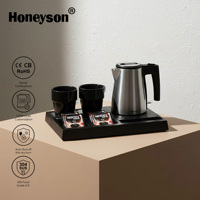 Bouilloire électrique en acier inoxydable 304 avec plateau de bienvenue et tasses, capacité 0,6 L, arrêt automatique, contrôle multi-températures, protection contre l'ébullition à sec