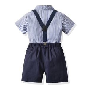 夏季男童蓝色条纹短袖衬衫领结带绅士套装儿童节连衣裙 - Product Image 2