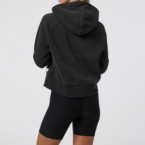 <span class=keywords><strong>Felpa</strong></span> oversize da <span class=keywords><strong>donna</strong></span> in cotone nero, manica lunga, pesante, in cotone biologico, crop top <span class=keywords><strong>con</strong></span> mezza zip. - Product Image 3