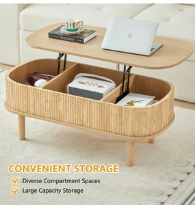 Hot Bán Tốt Nhất Người Bán Đa Chức Năng Tự Nhiên Phòng Khách Hình Bầu Dục Gỗ Lưu Trữ Lift Top Bàn Cà Phê - Product Image 1