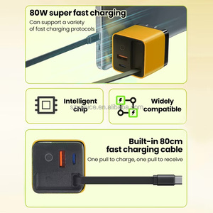 <span class=keywords><strong>Chargeur</strong></span> rapide GaN 80W Type-C PD <span class=keywords><strong>avec</strong></span> prise EU US UK et câble de charge USB-C rétractable, adaptateur mural USB Type C 65W - Product Image 4