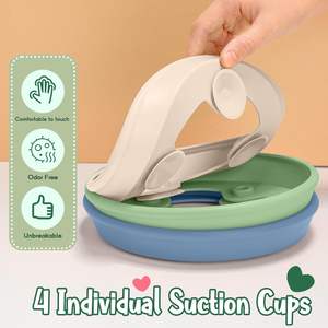 Juego de alimentación de platos grandes de porcelana para niños pequeños de 8 ", manga de silicona antideslizante, 3 cucharas, tenedores, juego de comedor dividido para niños - Product Image 3