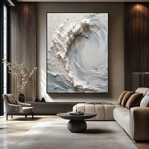 Pintura Original de Alta Calidad, Vertical, Blanca y Azul, con Textura de Océano, Arte Mural 3D, Pintura a Mano sobre Lienzo, Decoración del Hogar - Product Image 3