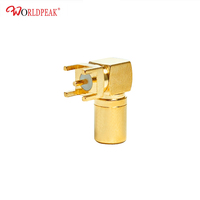 Connecteur RF SMB femelle à angle droit pour carte de circuit imprimé, 50 ohms, plaqué or