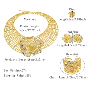 ชุดเครื่องประดับ<span class=keywords><strong>ดอก</strong></span><span class=keywords><strong>ชบา</strong></span><span class=keywords><strong>สี</strong></span>ทอง สร้อยคอแบบโชคเกอร์ สร้อยข้อมือ ต่างหู ดีไซน์โดดเด่น สไตล์แอฟริกัน สำหรับเจ้าสาว งานแต่งงาน และงานปาร์ตี้ - Product Image 4