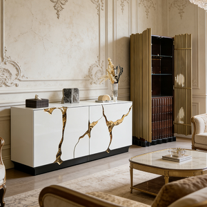 Credenza in Legno con Design Creativo e Fessure Dorate, Mobile Buffet in Metallo per Sala da Pranzo e <span class=keywords><strong>Soggiorno</strong></span>, Arredamento di Lusso per Villa - Product Image 6
