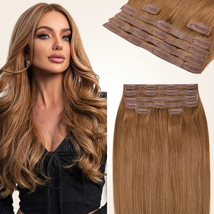 Extensiones de Cabello Humano 100% Natural, Virgen, Sin Costuras, con Clip, Envío Inmediato, Venta al Por Mayor # <span class=keywords><strong>8</strong></span> Soportes Invisibles Ajustables y Reclinables de Cobre Marrón - Product Image 1