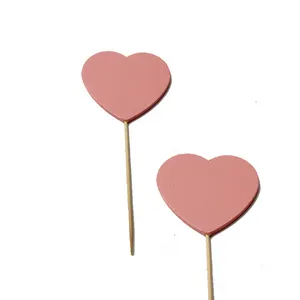 Custom Natural wooden bamboo Heart Valentine's Day Floral Picks Heart garden decorative stake