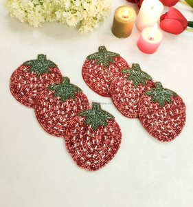 Gift Ideas Hand <b>Beaded</b> Embroidery Strawberry Mug Rug <b>Coasters</b> Cute Wedding Gifts for Guests Cute Cup Pad Strawberry - Product Image 3