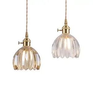 Lampada a Sospensione <span class=keywords><strong>Vintage</strong></span> in Ottone con Paralume in <span class=keywords><strong>Vetro</strong></span> a Tulipano, Luce Regolabile per Isola Cucina, Sala da Pranzo, Corridoio, <span class=keywords><strong>Lampadario</strong></span> - Product Image 6
