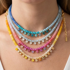 สร้อยคอประดับด้วยลูกปัดหินธรรมชาติไล่สีสไตล์โบฮีเมียน พร้อมจี้เพทาย งานแฮนด์เมด สำหรับผู้หญิง - Product Image 1