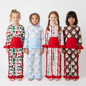 Conjunto de pijama navideño para niñas, sudadera con capucha de manga larga, pantalones con volantes, conjunto de 2 piezas - Product Image 1