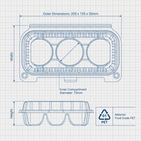 Boîte d'emballage alimentaire transparente pour mini-pâtisseries, gâteaux, kiwis, fruits, avec couvercle à boucle, 3 compartiments, en PET écologique, 75x50mm, 205x105x50mm, haute transparence