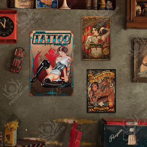Affiche métallique tatouage, plaque rétro en étain, décoration vintage pour bar, pub, club, salon de tatouage, ou man cave, vente en gros - Product Image 1