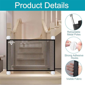 Barrière d'escalier en maille, barrières d'escalier pour chiens 180x72cm avec 4 crochets et 2 poteaux, barrière d'escalier de sécurité pliable portable - Product Image 3