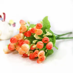Luyue Bunga Mawar Buatan 15 Kepala, Karangan Bunga Buatan Pengaturan Mawar Mini Grosir untuk Dekorasi Acara Pesta Pernikahan