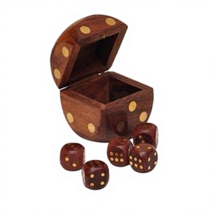 Jeu de dés en bois de casino, 5 dés complets faits à la main, vintage, avec boîte de rangement - Product Image 2