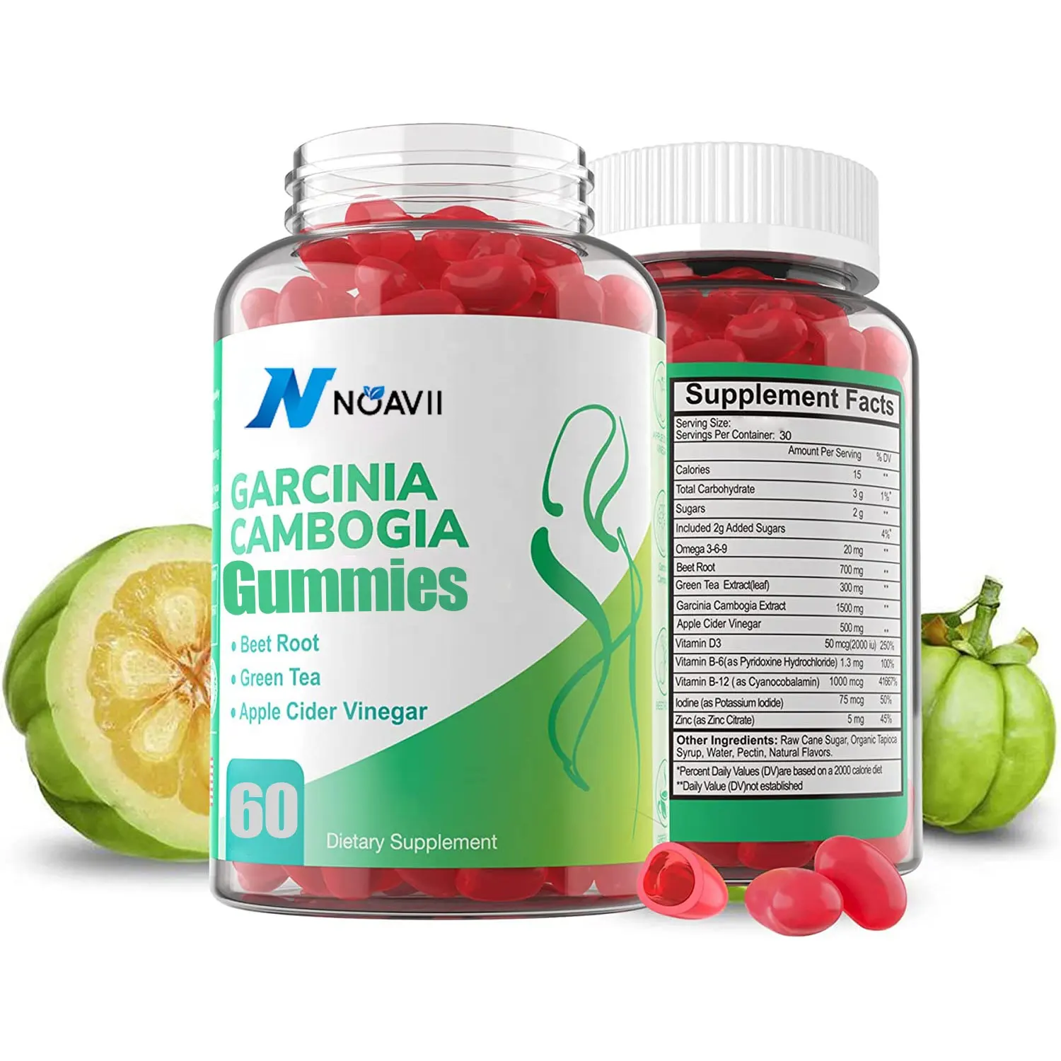 Extracto de Garcinia Cambogia, gomitas de 1500mg, 95% HCA, admite procesos metabólicos y desalivia los anzuelos con raíz de remolino, sidra de manzana