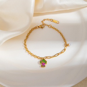 Encantadoras mujeres colorido esmalte Acero inoxidable Animal mar caballo estrella flor encanto enlace cadena perla pulsera Pulseras Mujer - Product Image 4