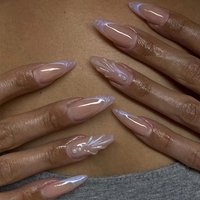 Nouveauté : Faux ongles en acier, style classique Old Money, forme amande carrée, pour Halloween, en gel français, très demandés
