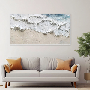 3D blanc plâtre Style toile peinture à l'huile Texture épaisse vague mur Art moderne exquis paysage marin décor abstrait Wabi Sabi <span class=keywords><strong>plage</strong></span> - Product Image 1